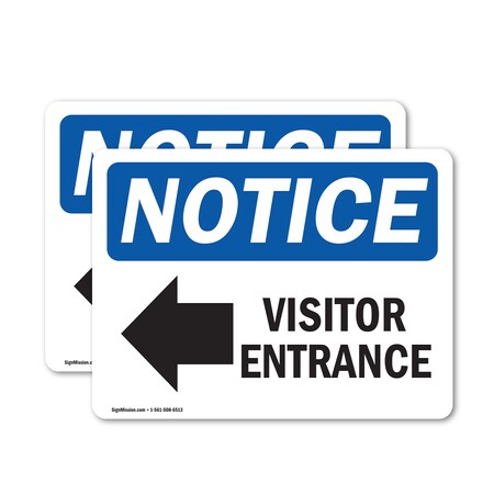 Signmission Visitor Entrance Left Arrow Sign, Vinyl Decal, 14in W x 10in L, 2PK OS-2PACK-NS-D-1014-L-18879